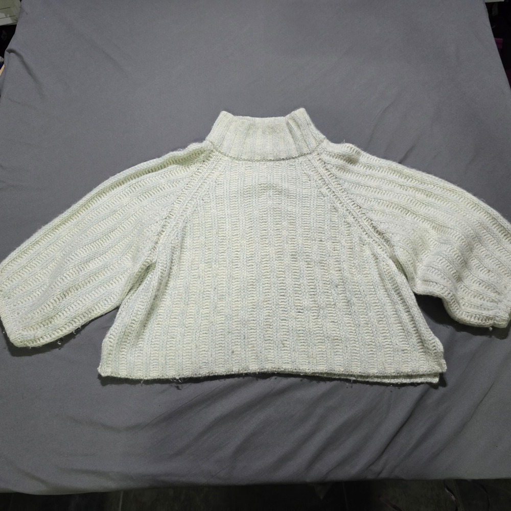 Eleven Six Sweater Womens M/L Cream Baby Alpaca Wool Ribbed Knit Mock Neck Peru